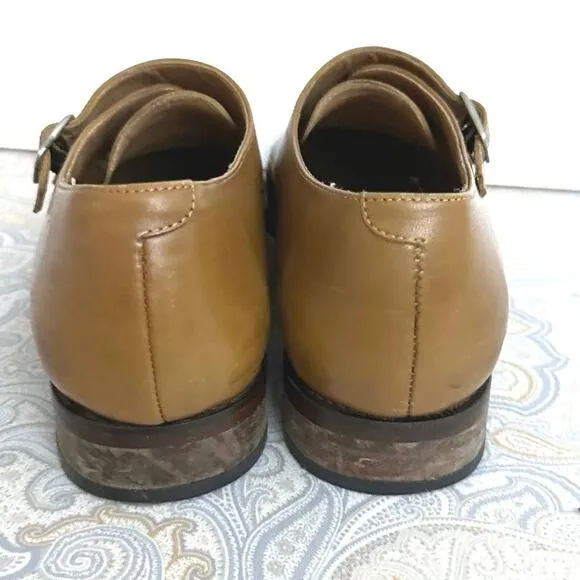 Jack Erwin Brown Leather Double Strap Buckle Monk Dress Shoe Cognac Sz 8D