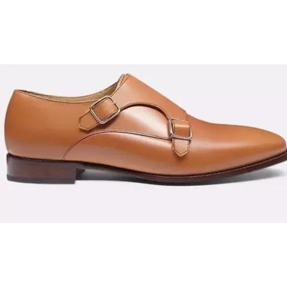 Jack Erwin Brown Leather Double Strap Buckle Monk Dress Shoe Cognac Sz 8D