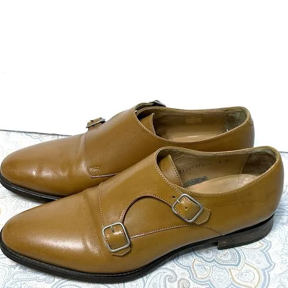 Jack Erwin Brown Leather Double Strap Buckle Monk Dress Shoe Cognac Sz 8D