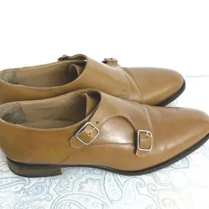 Jack Erwin Brown Leather Double Strap Buckle Monk Dress Shoe Cognac Sz 8D