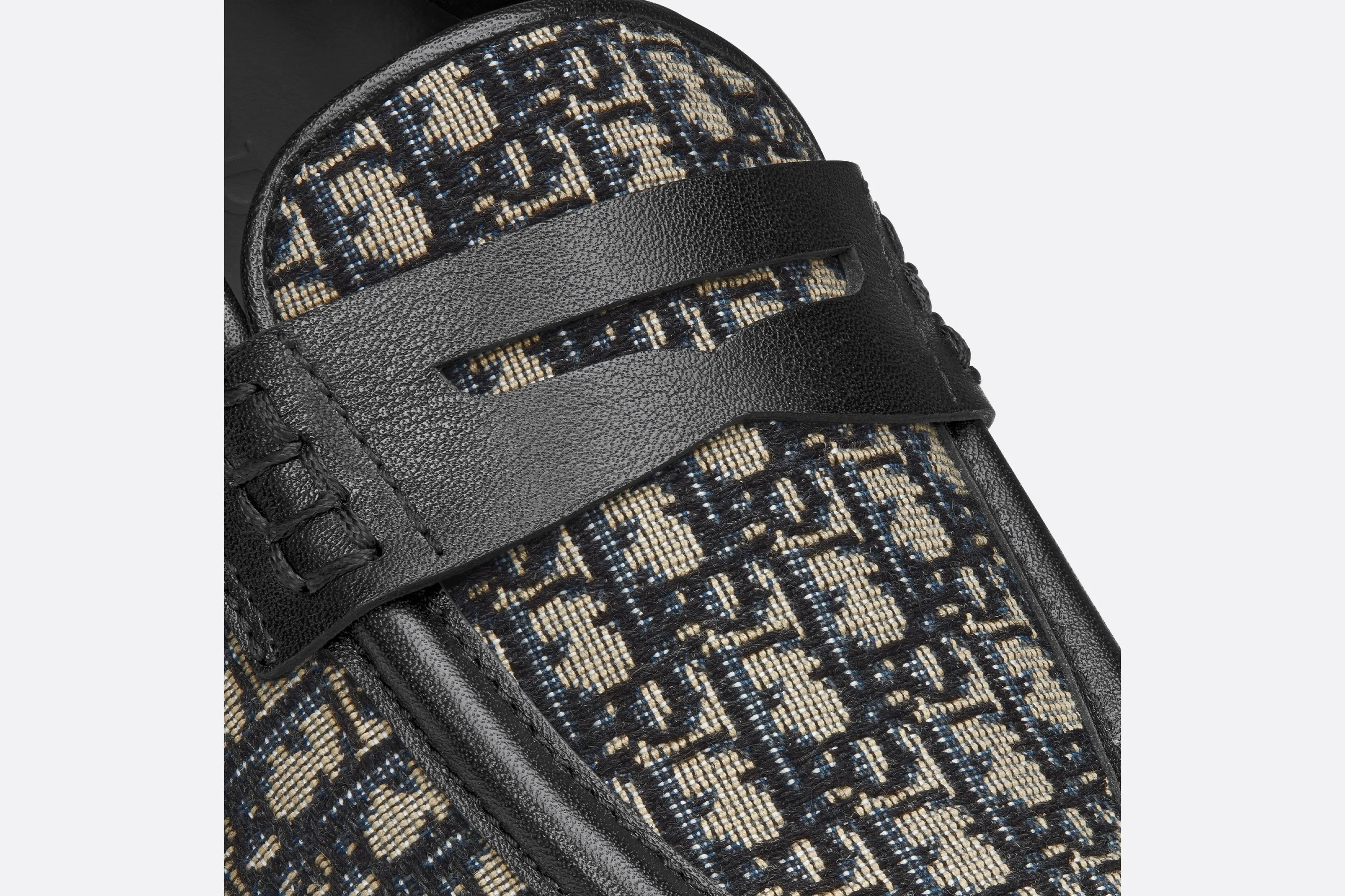 Kid's Loafer • Beige and Blue Dior Oblique Jacquard and Black Smooth Calfskin