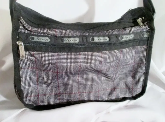 Le Sport Sac LESPORTSAC Nylon shoulder travel bag purse crossbody BLACK PLAID