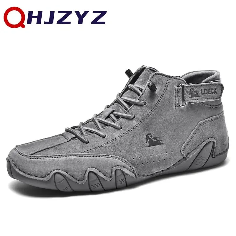 Leather Casual Sneakers For Men 2023 New High Top Men Boors Motorcycle Shoes Luxury Dress Loafers Footwear Shoes Chaussure Homme