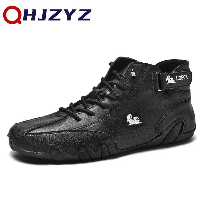 Leather Casual Sneakers For Men 2023 New High Top Men Boors Motorcycle Shoes Luxury Dress Loafers Footwear Shoes Chaussure Homme