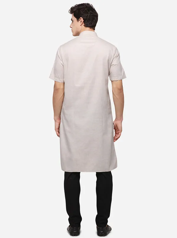 Light Beige Self Textured Regular Fit Modi Kurta | JadeBlue