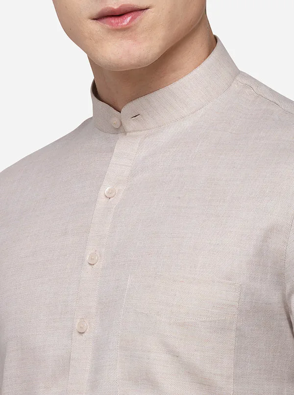 Light Beige Self Textured Regular Fit Modi Kurta | JadeBlue
