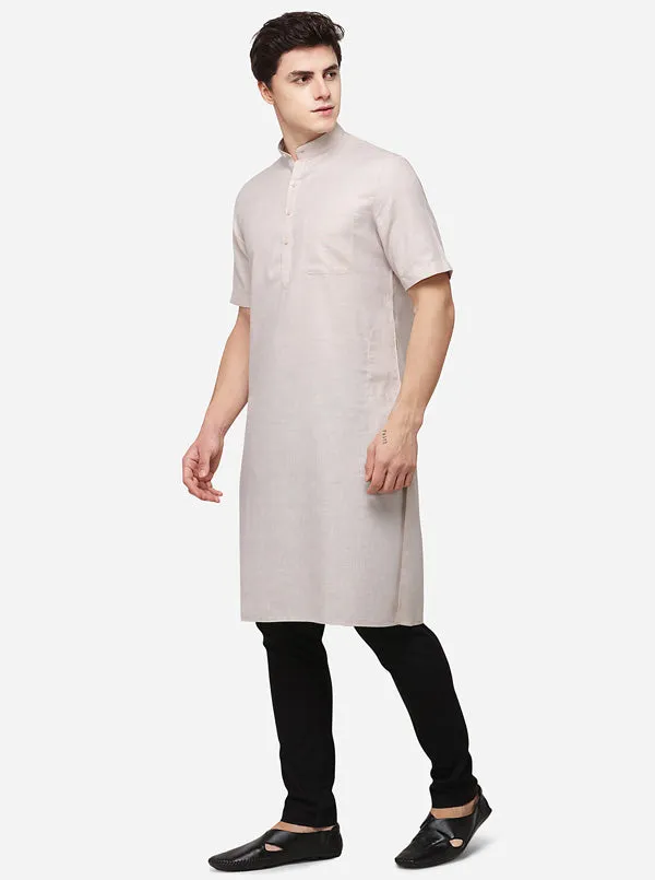 Light Beige Self Textured Regular Fit Modi Kurta | JadeBlue