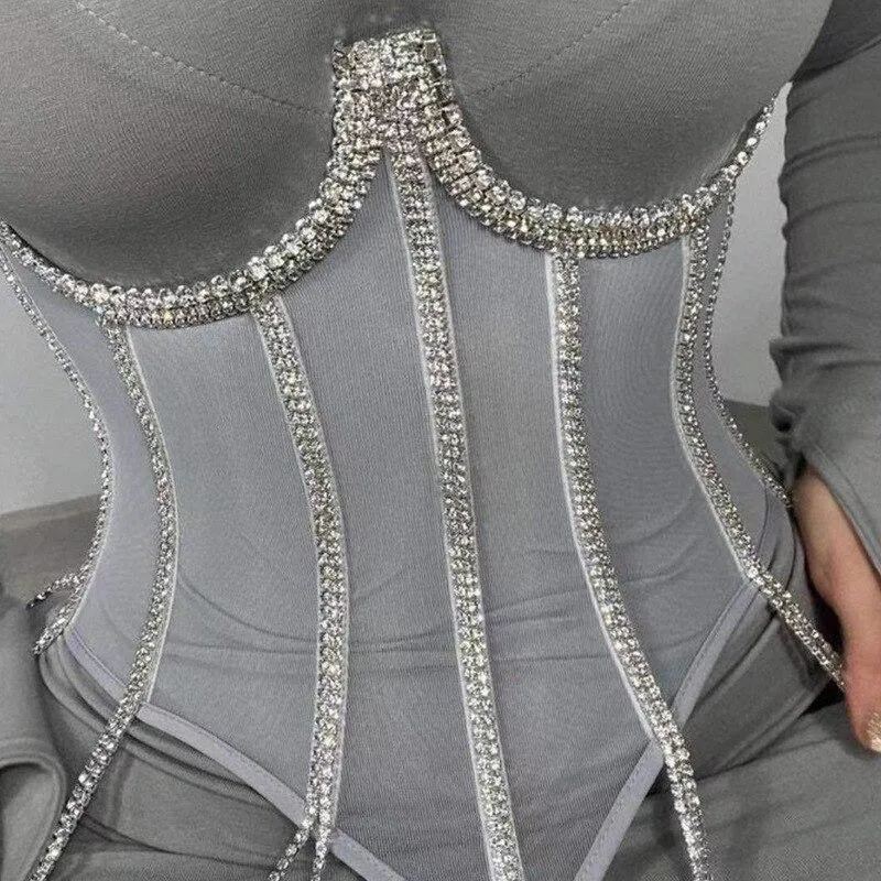 Luxury Corset Top with Rhinestone