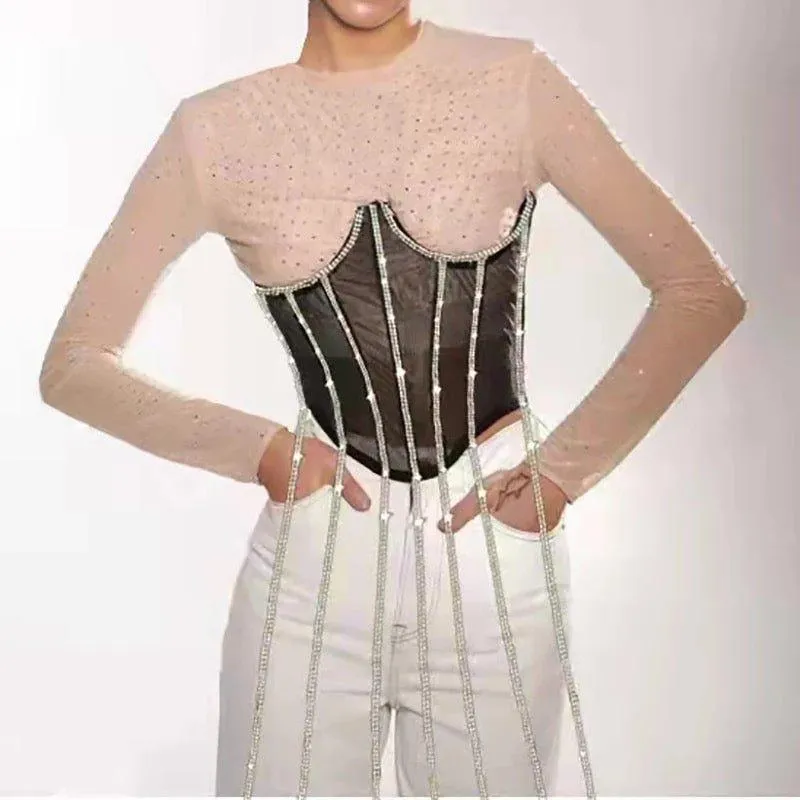 Luxury Corset Top with Rhinestone