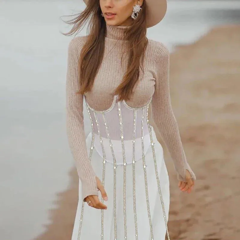 Luxury Corset Top with Rhinestone