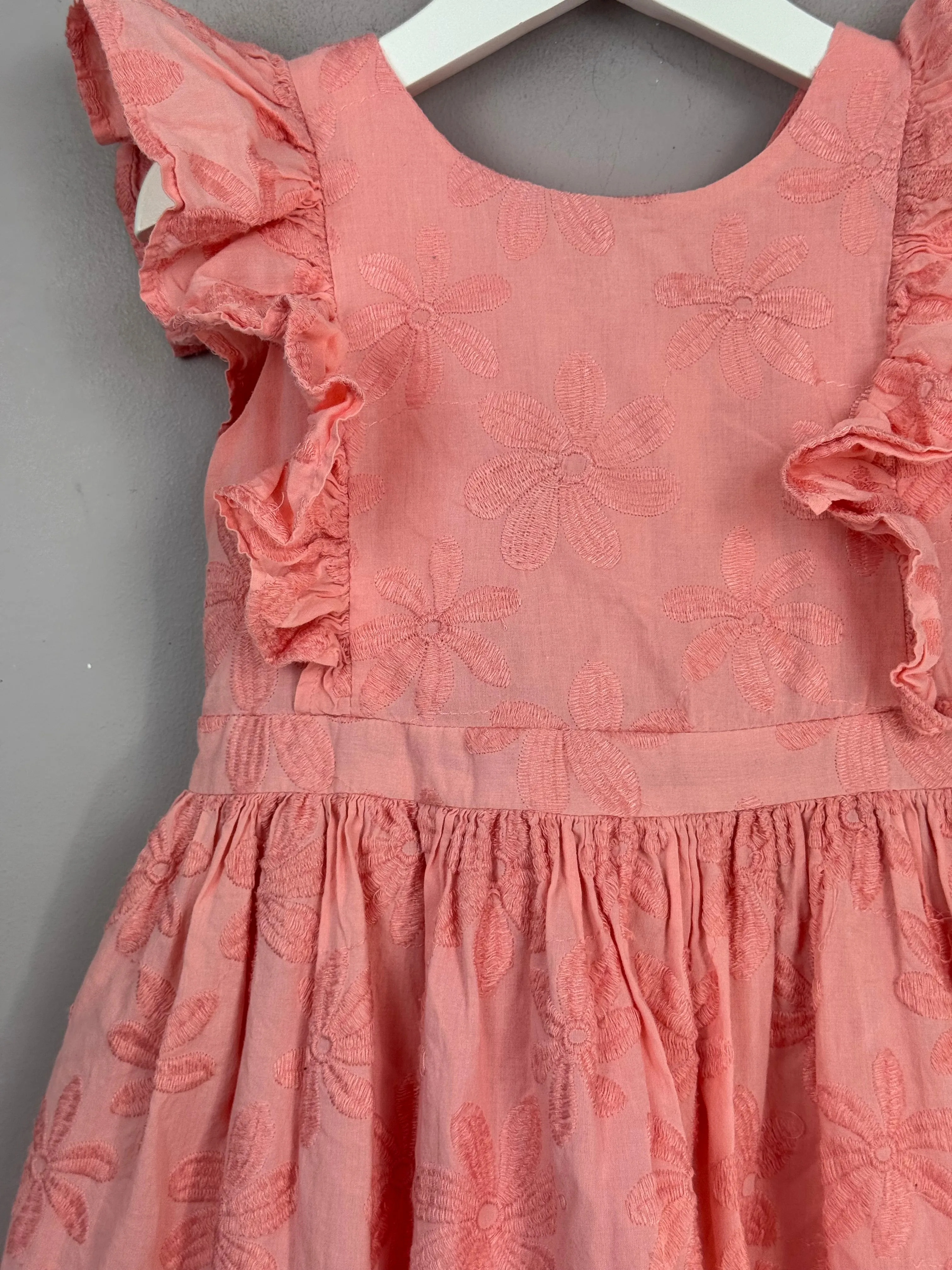 M&S Coral Floral Dress 3-4y