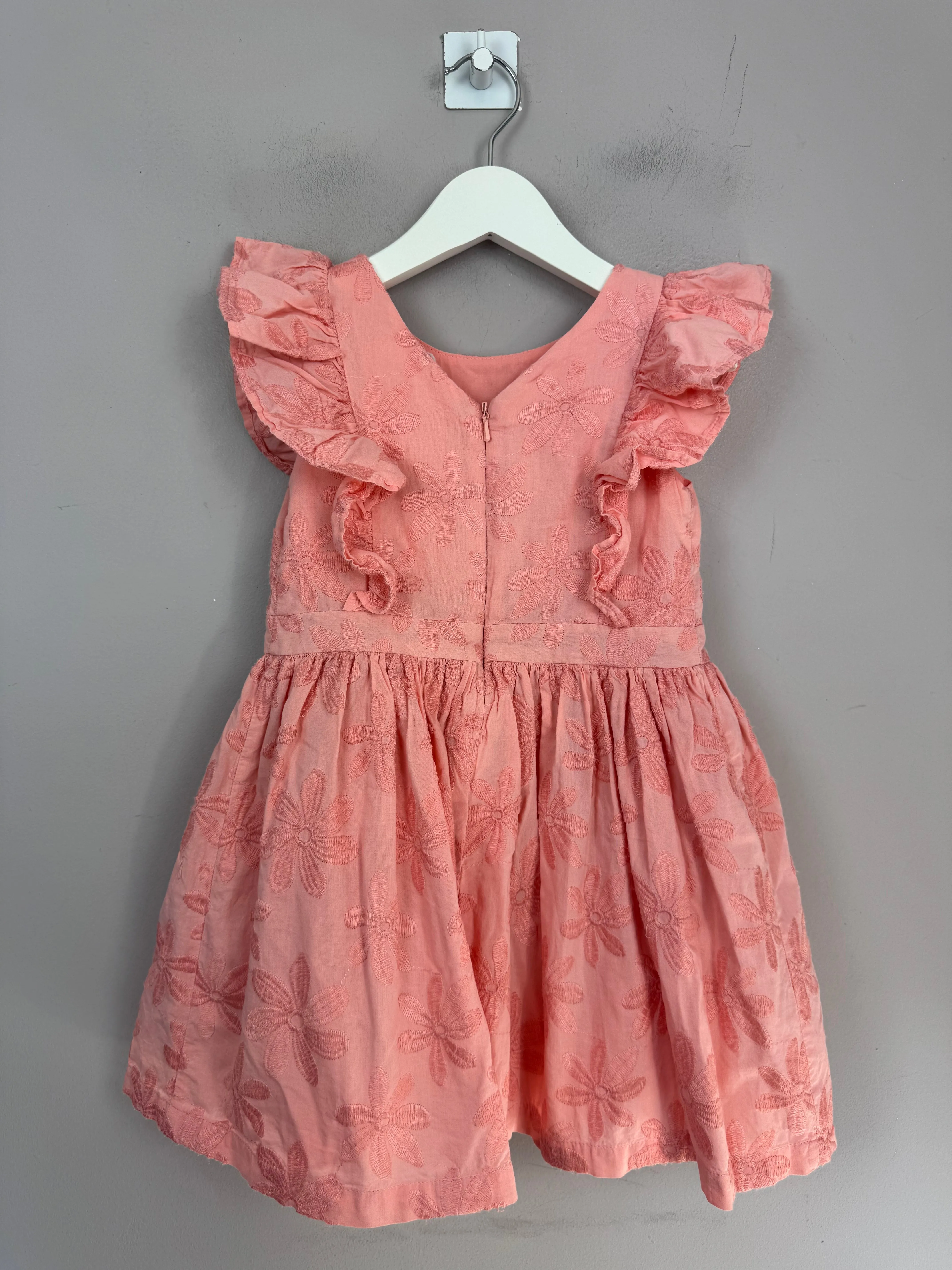 M&S Coral Floral Dress 3-4y