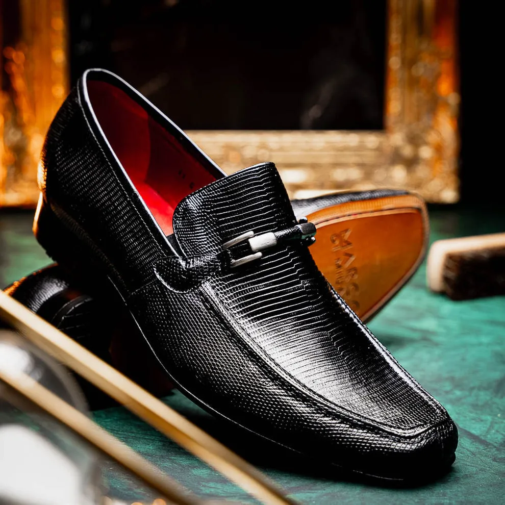 Marco Di Milano Fabro Black Lizard Bit Loafers