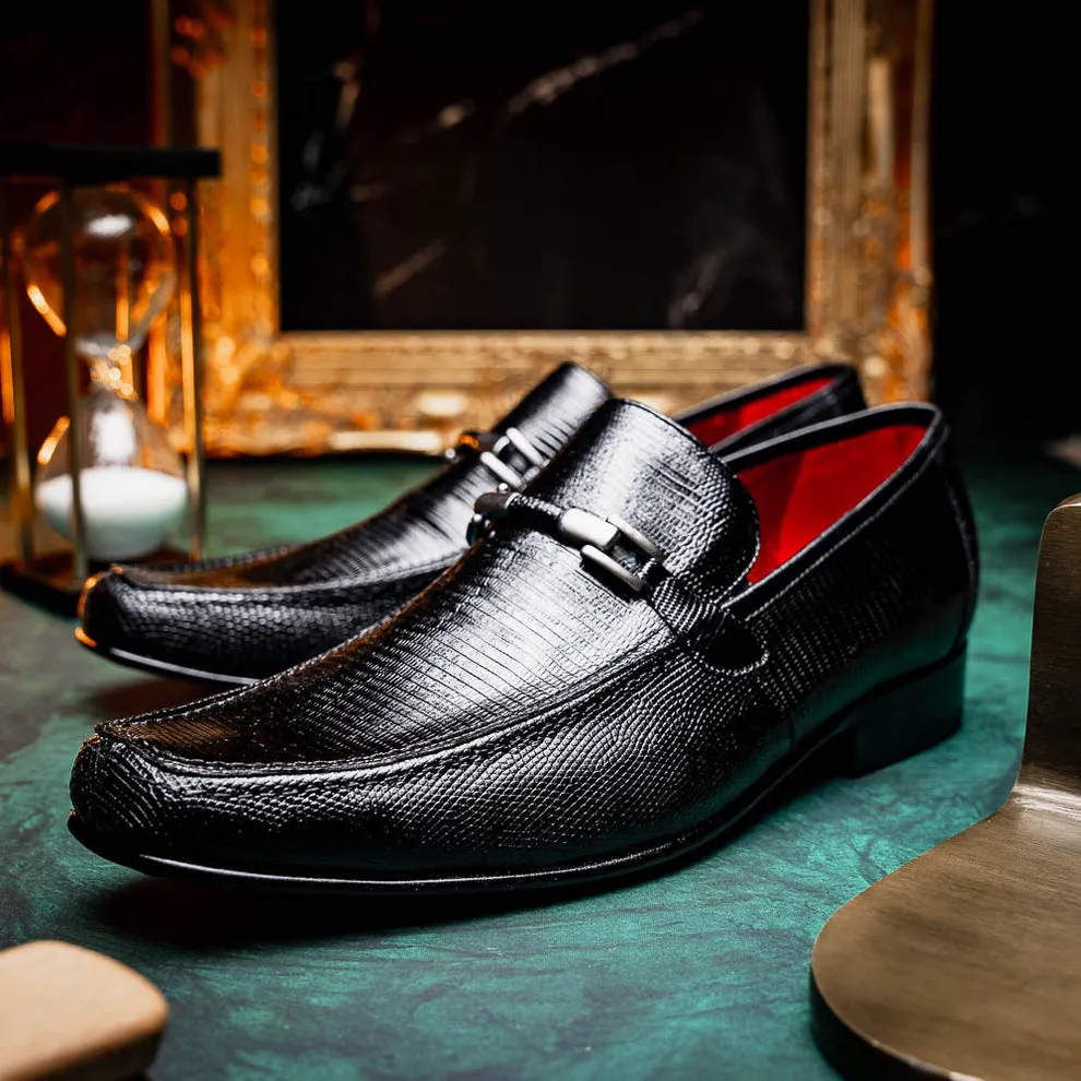 Marco Di Milano Fabro Black Lizard Bit Loafers