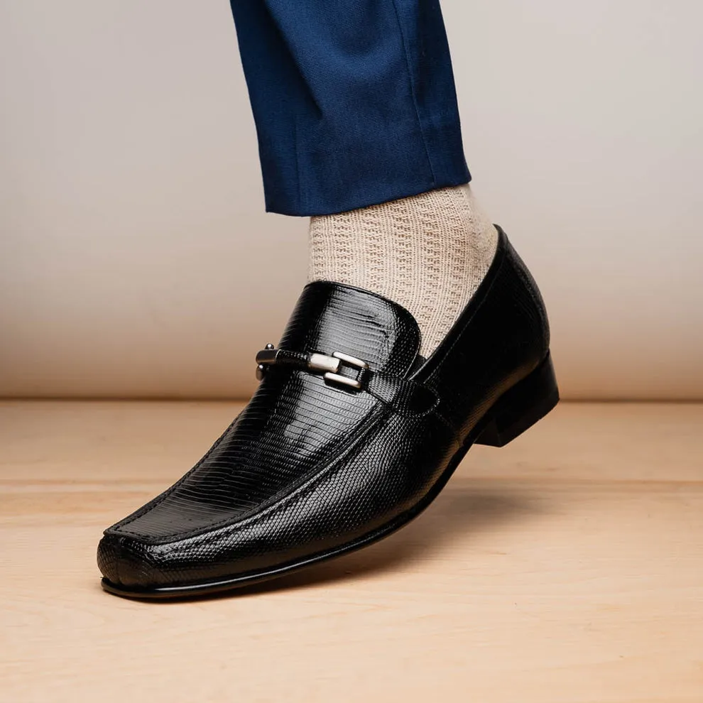 Marco Di Milano Fabro Black Lizard Bit Loafers