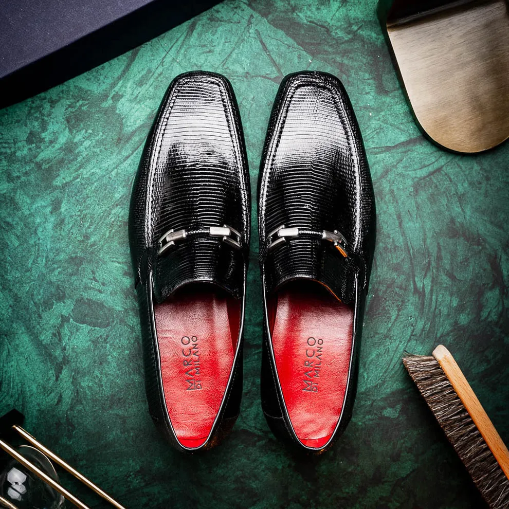 Marco Di Milano Fabro Black Lizard Bit Loafers