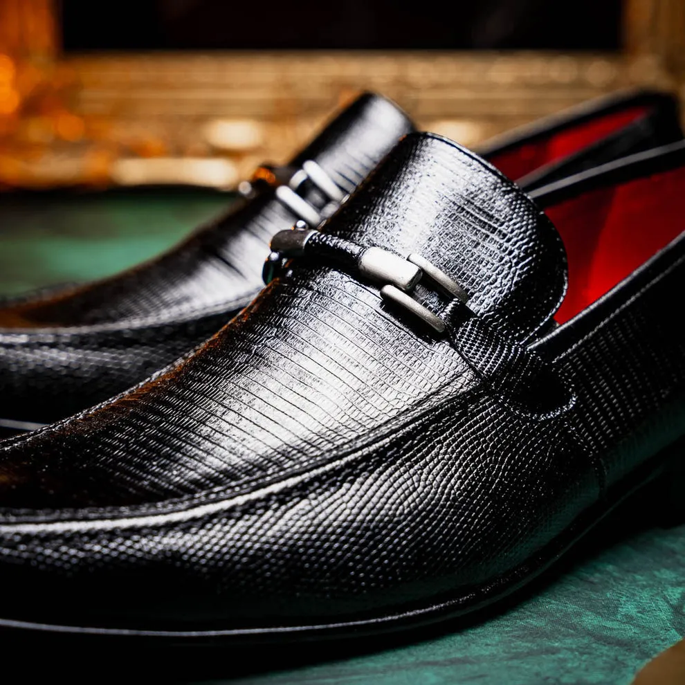Marco Di Milano Fabro Black Lizard Bit Loafers