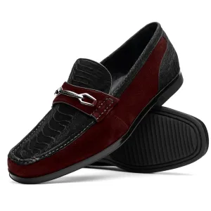 Marco Di Milano Hugo Black / Wine Sueded Ostrich Leg Bit Loafers