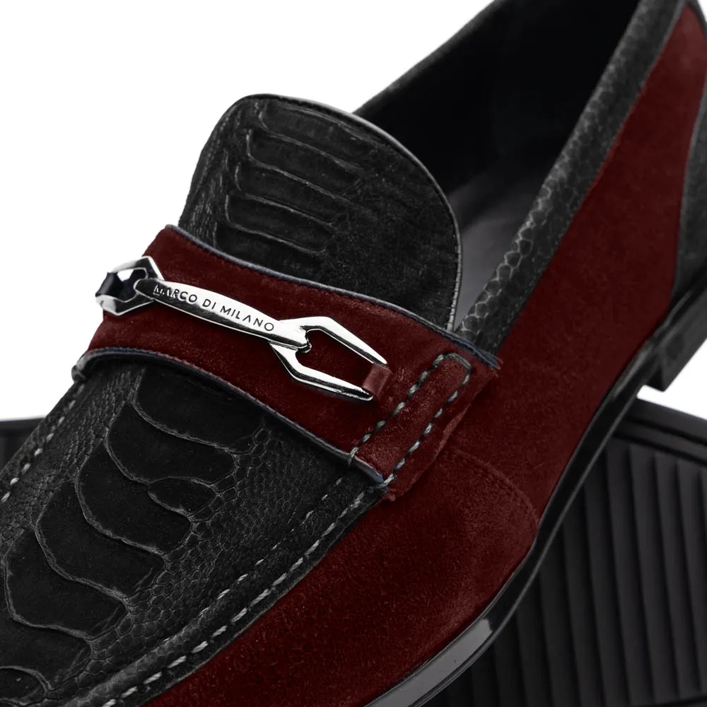 Marco Di Milano Hugo Black / Wine Sueded Ostrich Leg Bit Loafers