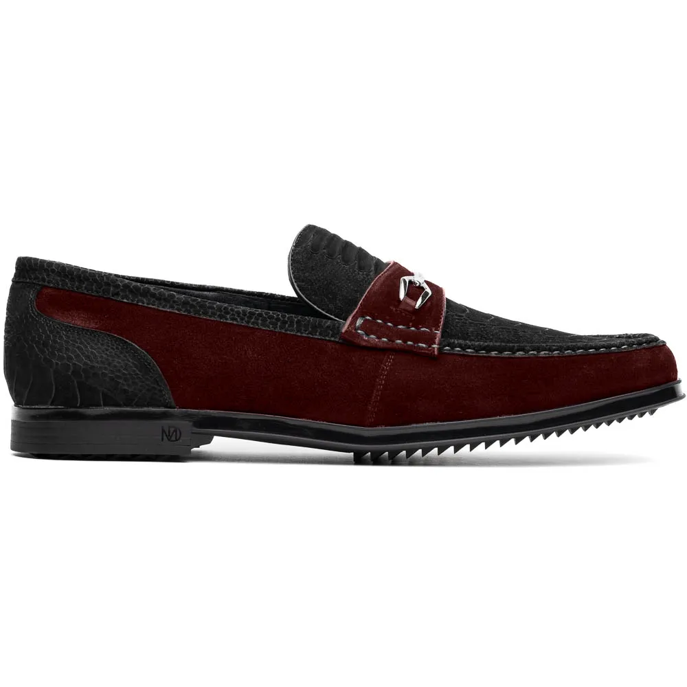 Marco Di Milano Hugo Black / Wine Sueded Ostrich Leg Bit Loafers