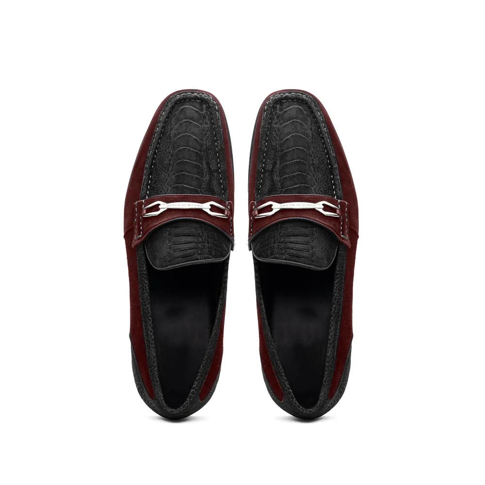 Marco Di Milano Hugo Black / Wine Sueded Ostrich Leg Bit Loafers