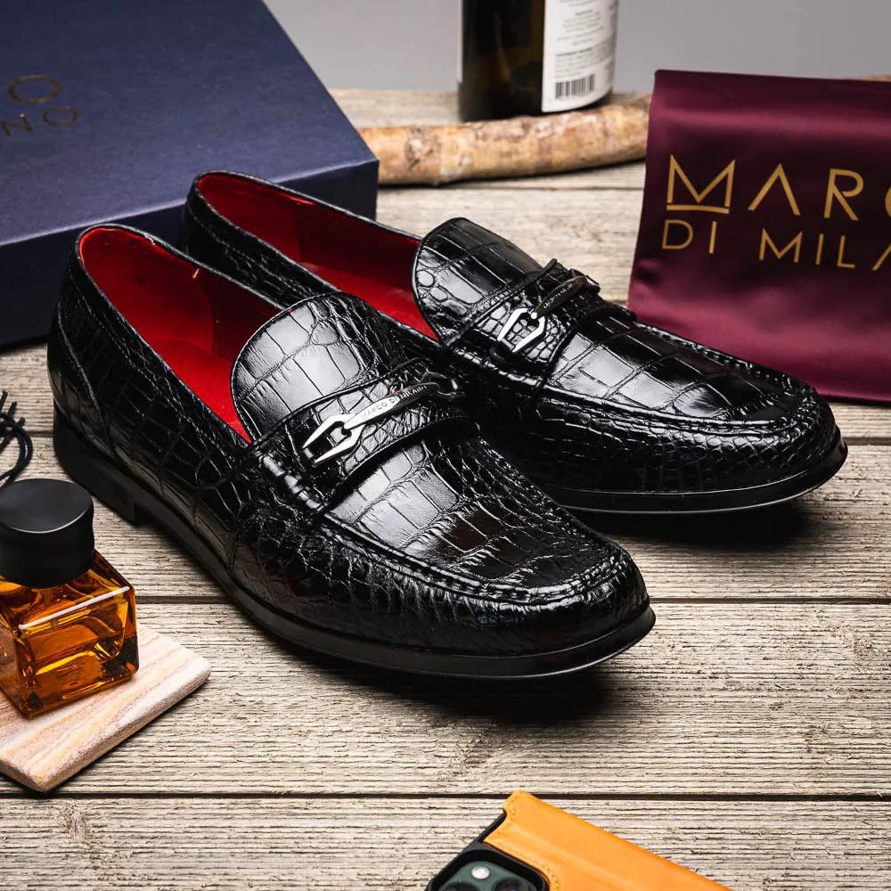 Marco Di Milano Hugo in Black Alligator Bit Loafers