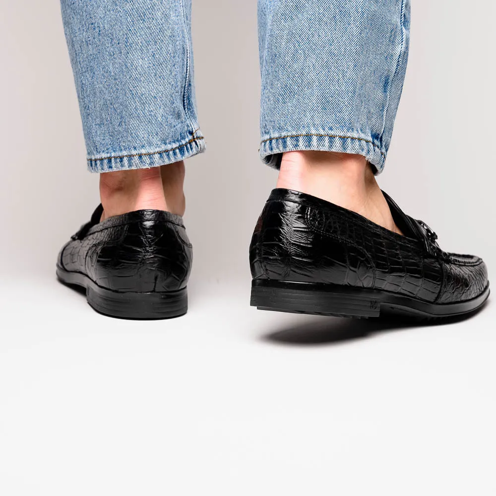 Marco Di Milano Hugo in Black Alligator Bit Loafers