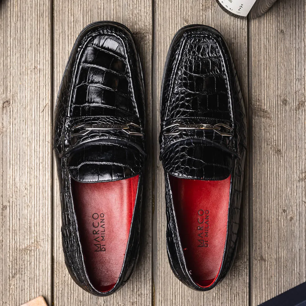 Marco Di Milano Hugo in Black Alligator Bit Loafers