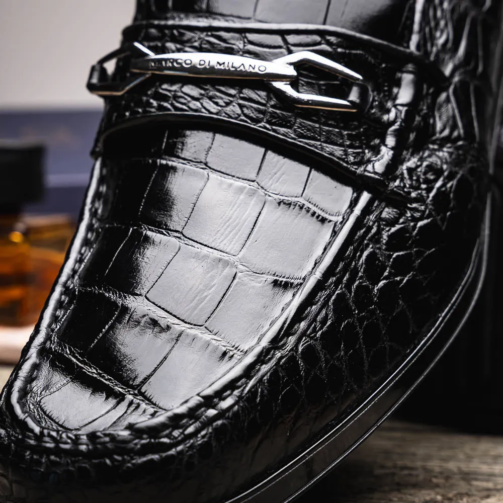 Marco Di Milano Hugo in Black Alligator Bit Loafers