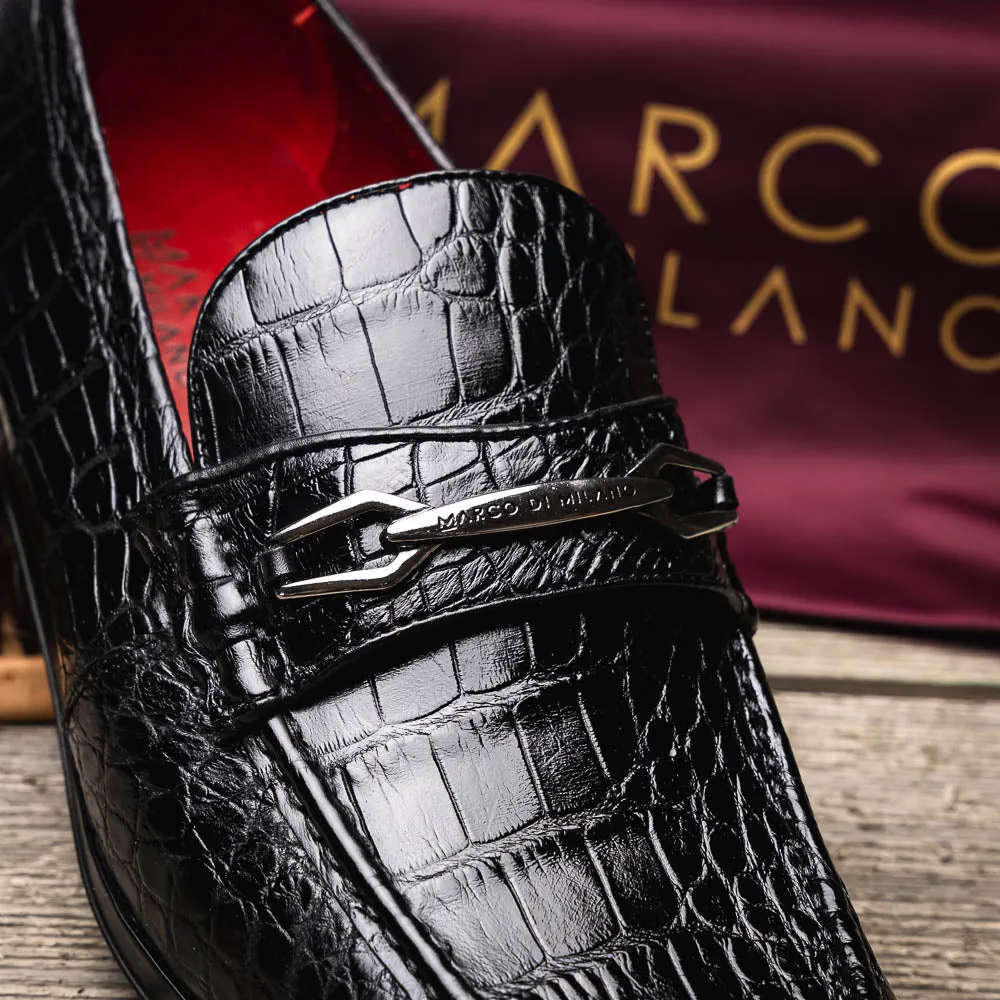 Marco Di Milano Hugo in Black Alligator Bit Loafers