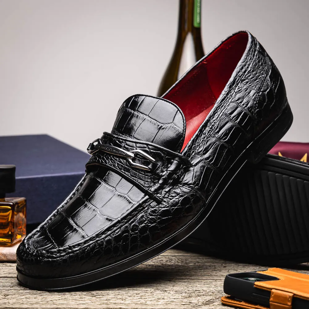Marco Di Milano Hugo in Black Alligator Bit Loafers