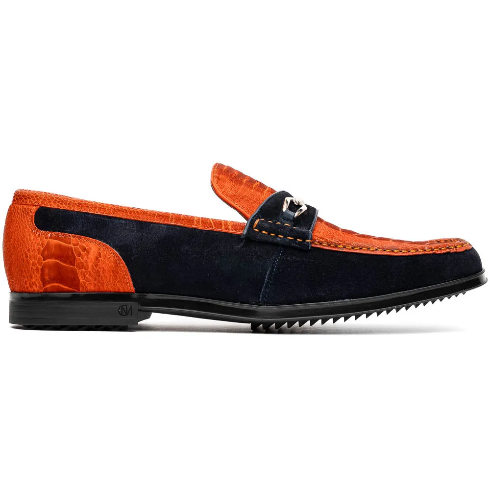 Marco Di Milano Hugo in Orange / Navy Sueded Ostrich Leg Bit Loafers
