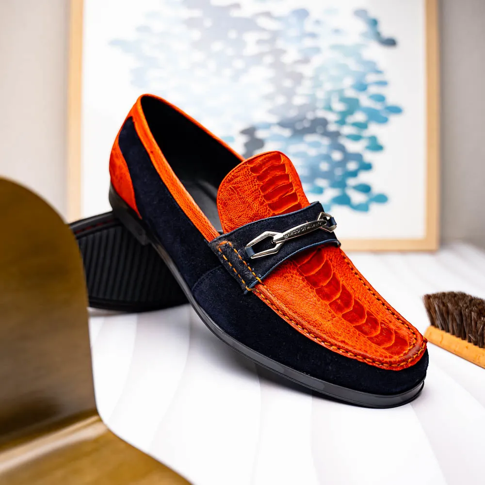 Marco Di Milano Hugo in Orange / Navy Sueded Ostrich Leg Bit Loafers