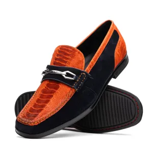 Marco Di Milano Hugo in Orange / Navy Sueded Ostrich Leg Bit Loafers
