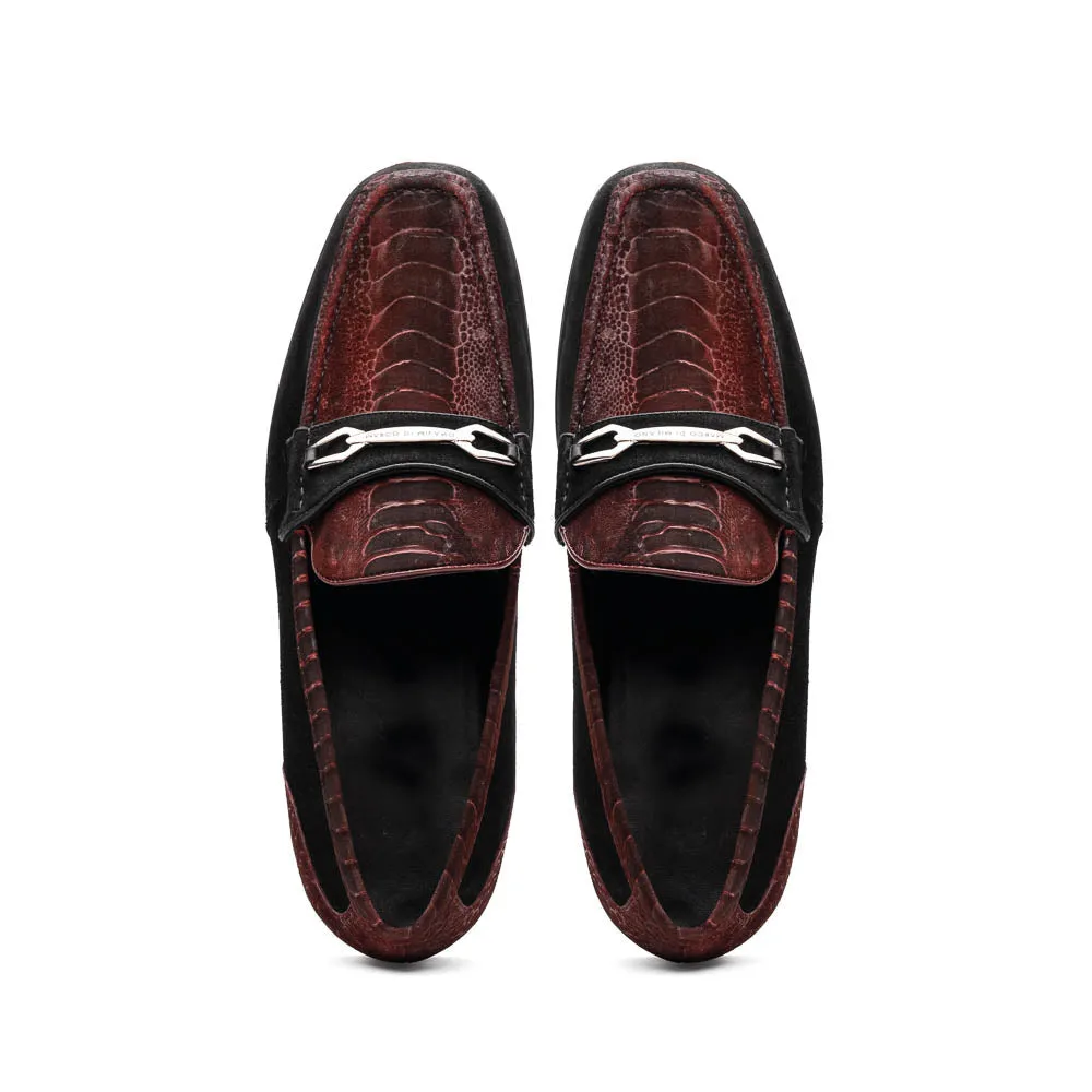 Marco Di Milano Hugo Wine / Black Sueded Ostrich Leg Bit Loafers