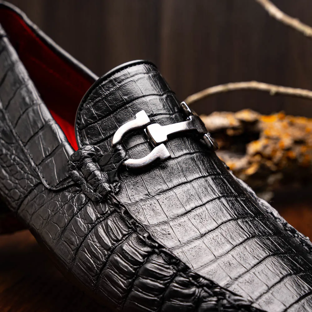 Marco Di Milano Parma in Black Caiman Belly Bit Loafers
