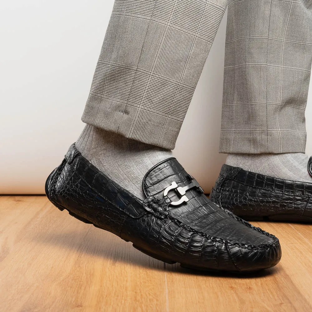 Marco Di Milano Parma in Black Caiman Belly Bit Loafers