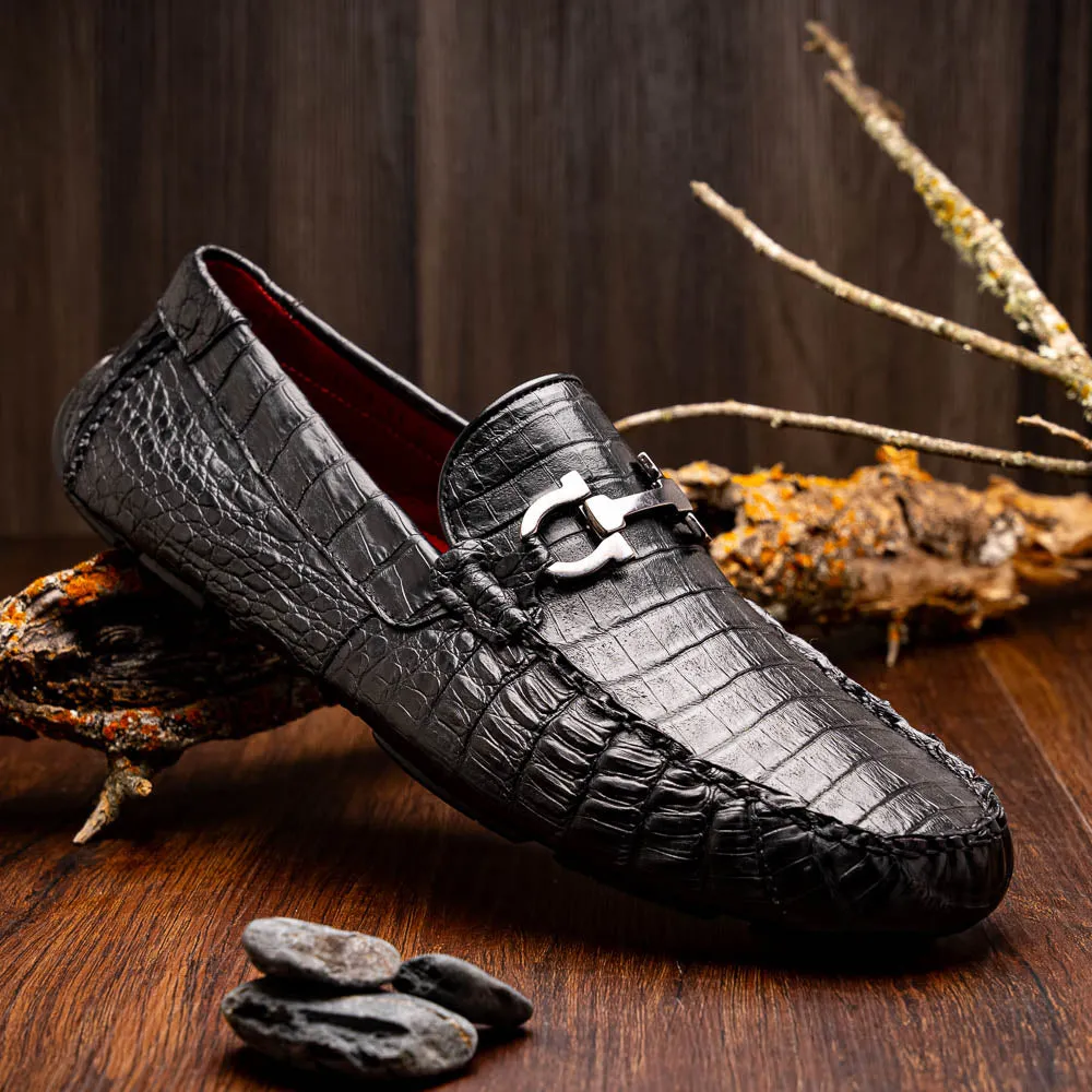 Marco Di Milano Parma in Black Caiman Belly Bit Loafers