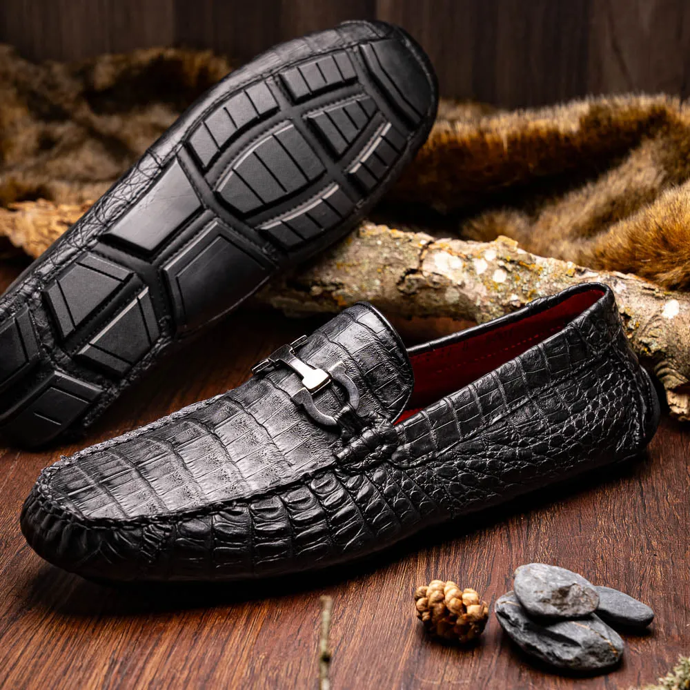 Marco Di Milano Parma in Black Caiman Belly Bit Loafers