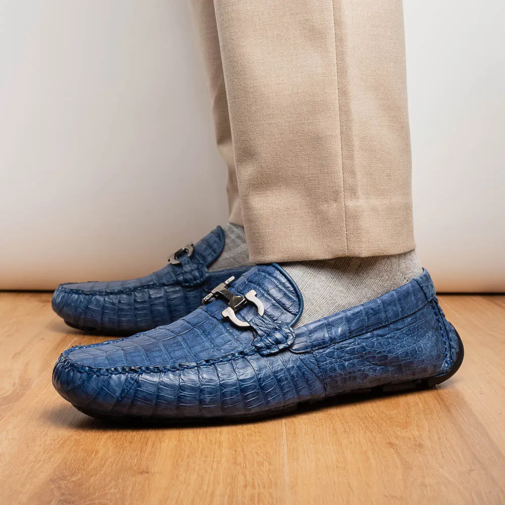 Marco Di Milano Parma in Blue Jeans Caiman Belly Bit Loafers