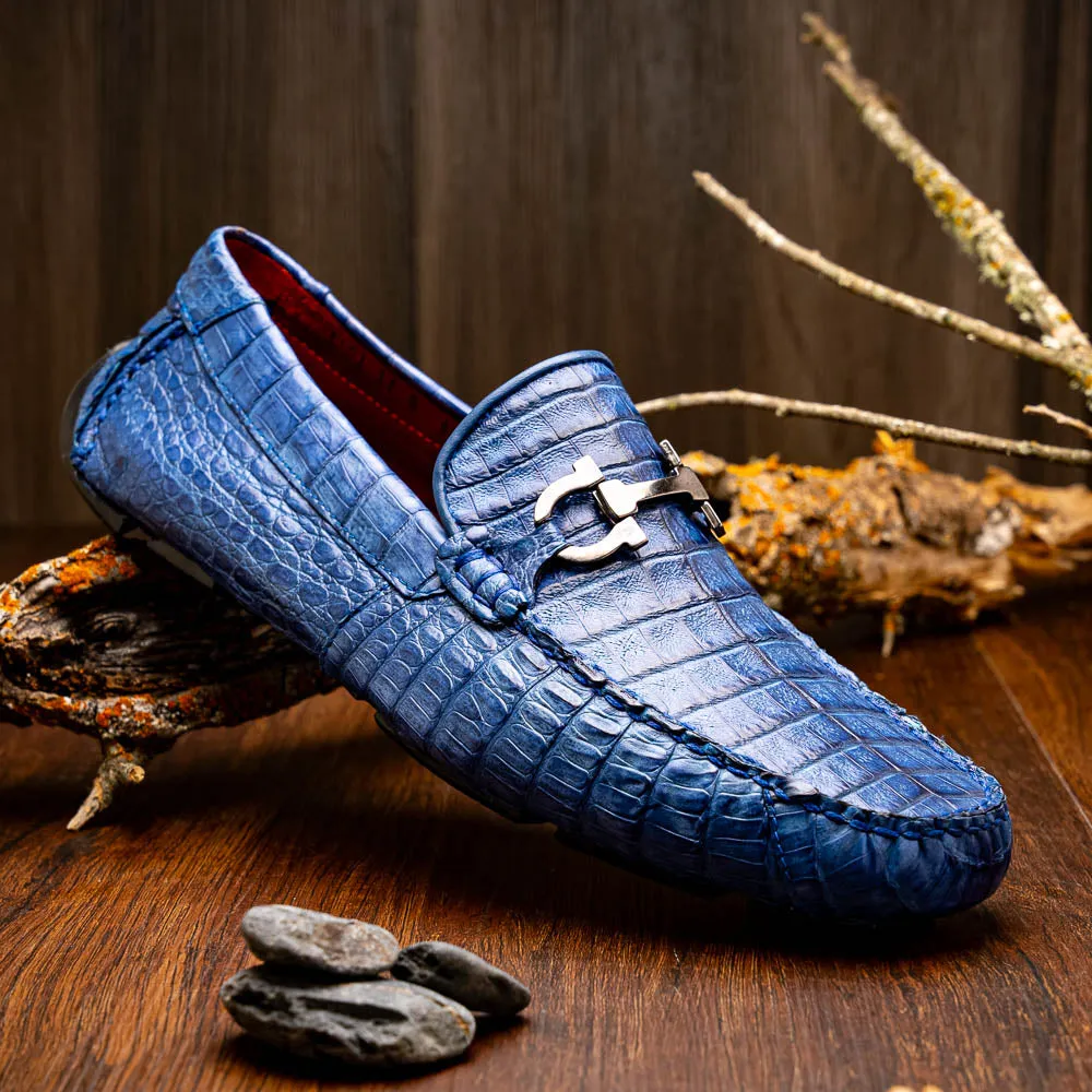 Marco Di Milano Parma in Blue Jeans Caiman Belly Bit Loafers