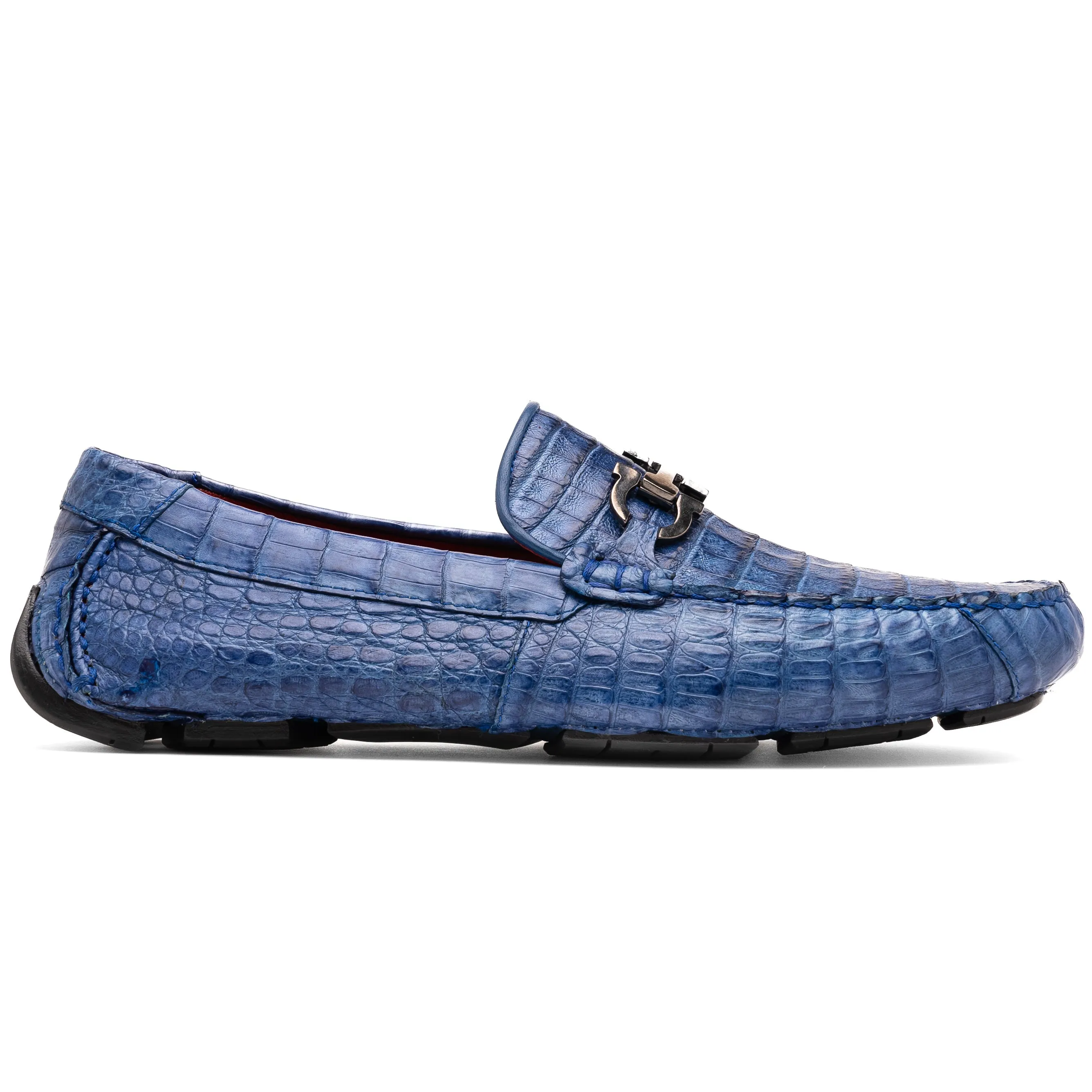 Marco Di Milano Parma in Blue Jeans Caiman Belly Bit Loafers