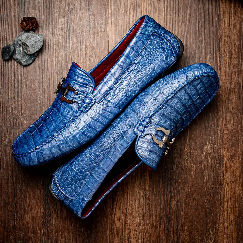 Marco Di Milano Parma in Blue Jeans Caiman Belly Bit Loafers