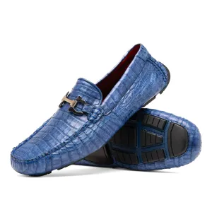 Marco Di Milano Parma in Blue Jeans Caiman Belly Bit Loafers