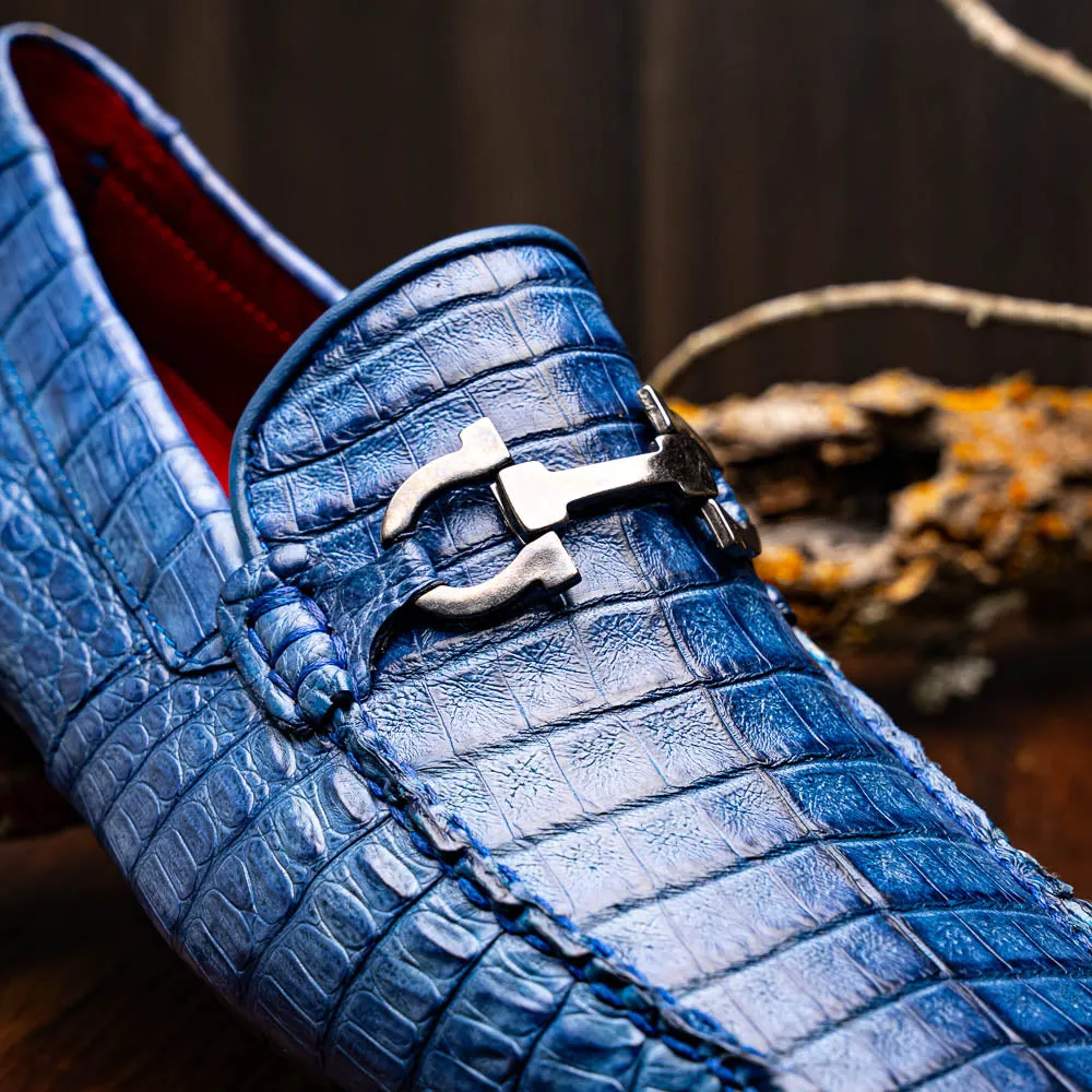Marco Di Milano Parma in Blue Jeans Caiman Belly Bit Loafers