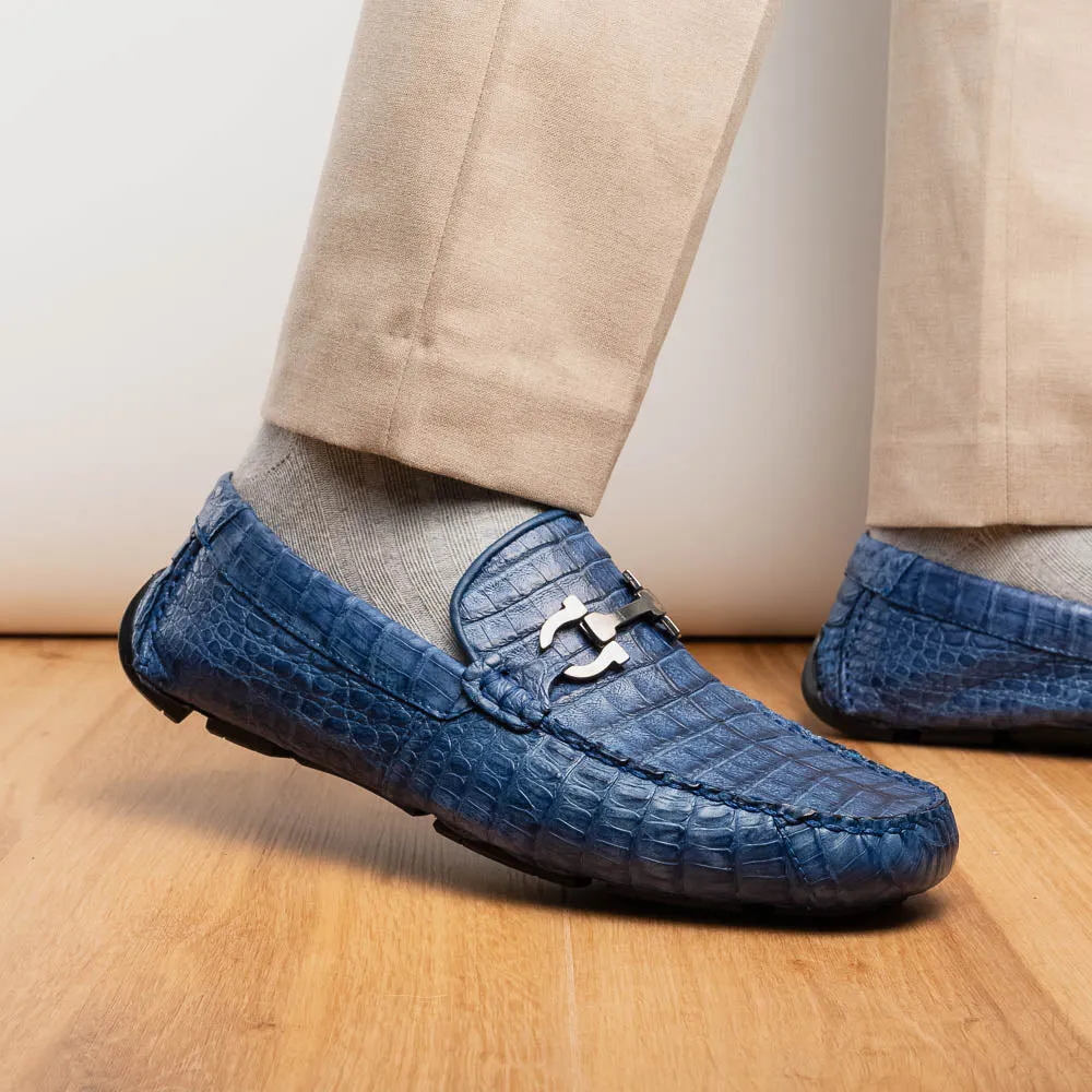 Marco Di Milano Parma in Blue Jeans Caiman Belly Bit Loafers