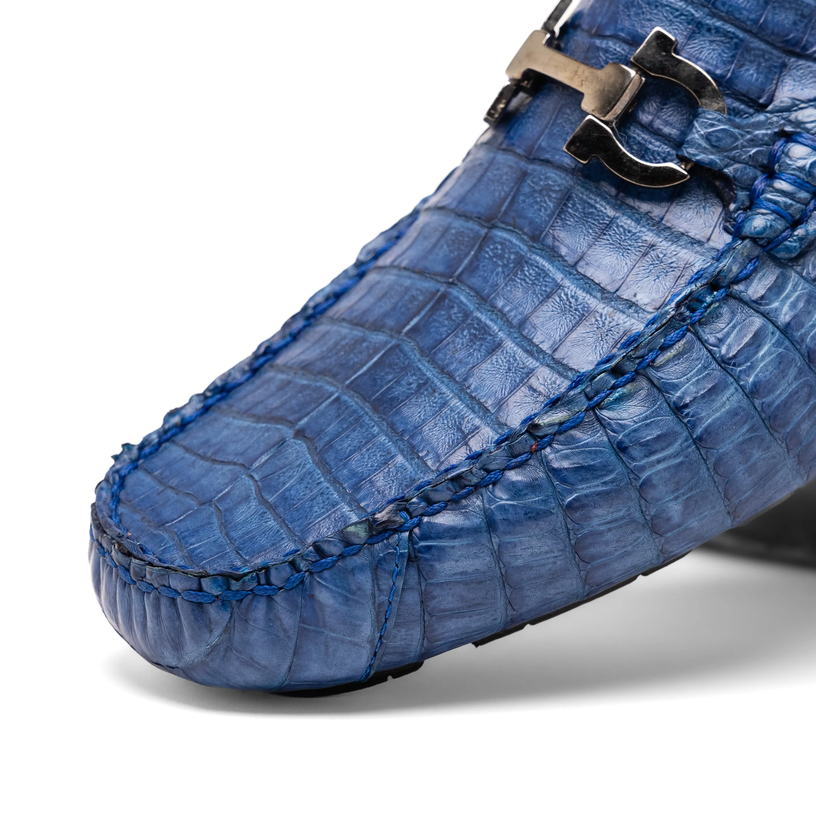 Marco Di Milano Parma in Blue Jeans Caiman Belly Bit Loafers