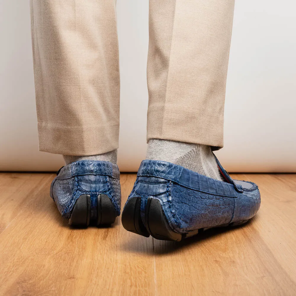 Marco Di Milano Parma in Blue Jeans Caiman Belly Bit Loafers