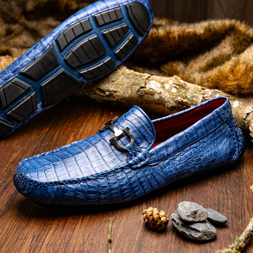Marco Di Milano Parma in Blue Jeans Caiman Belly Bit Loafers