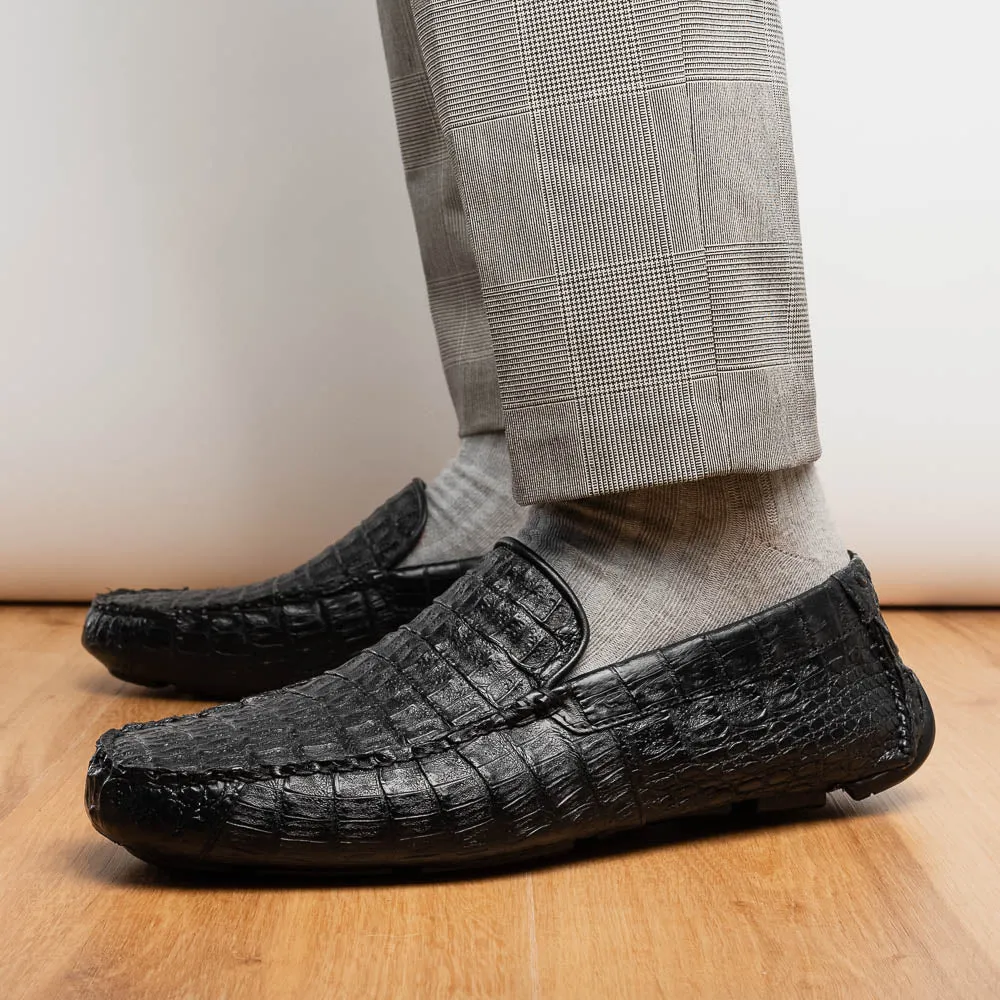 Marco Di Milano Remo in Black Caiman Driver Loafers